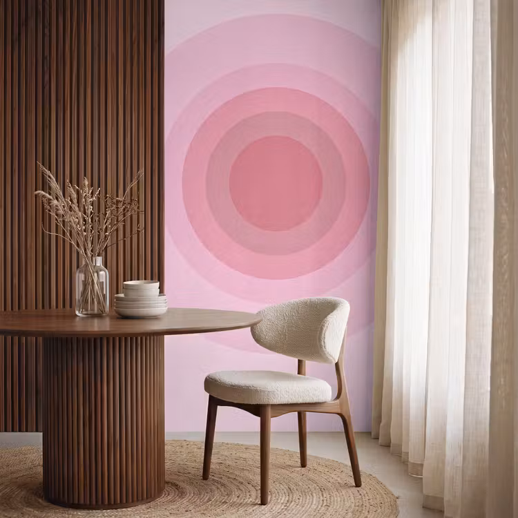 Patroon - Cirkels - Abstract - Roze - Modern Behang Vlies klein -sfeer1