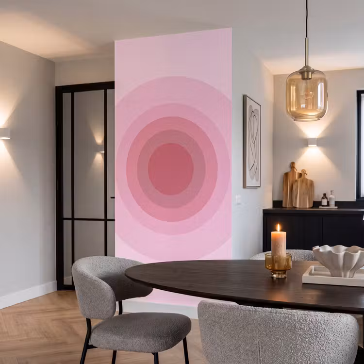 Patroon - Cirkels - Abstract - Roze - Modern Behang Vlies klein -sfeer3