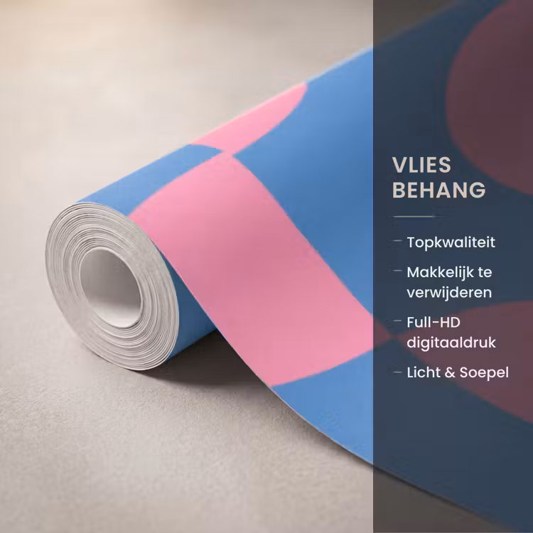 Patroon - Halve cirkels - Abstract - Modern - Roze - Blauw Behang Vlies klein -USP_closeupNL