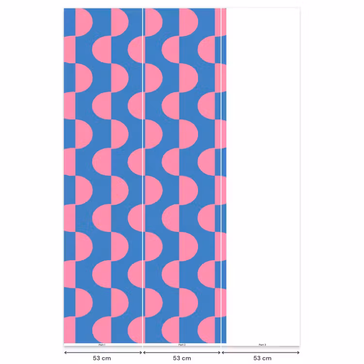 Patroon - Halve cirkels - Abstract - Modern - Roze - Blauw Behang Vlies klein -USP_banen