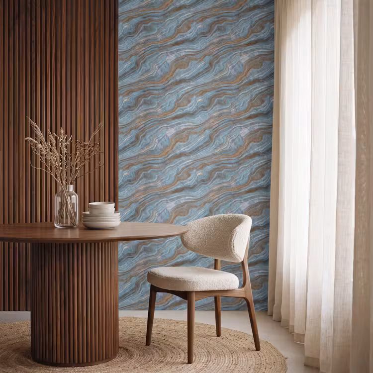 Patroon - Steen - Blauw Behang Vlies klein 1076 -sfeer1