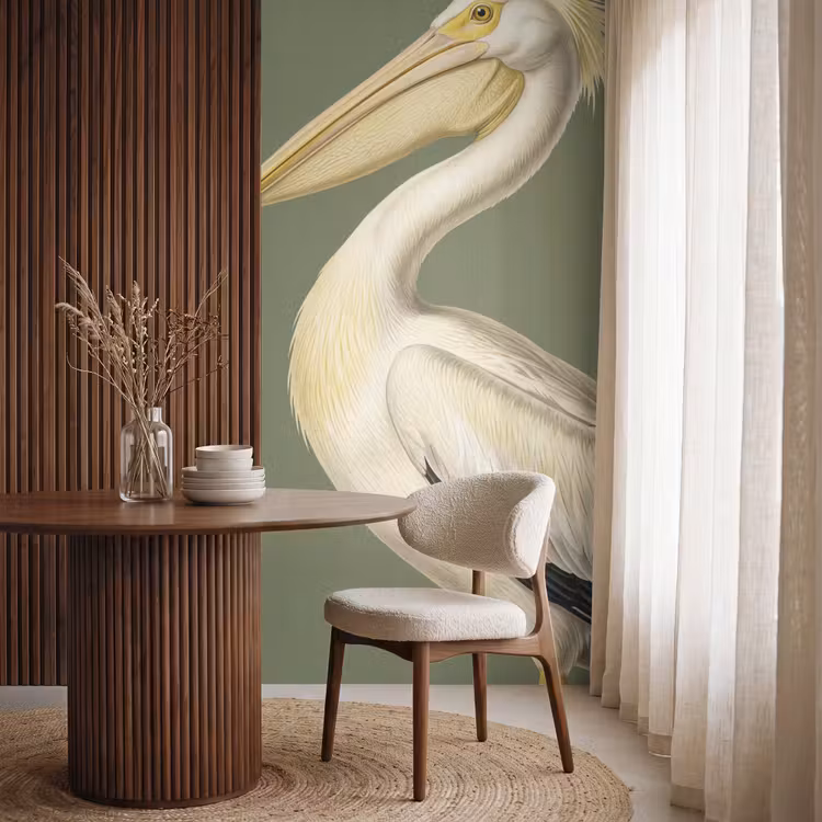 Pelikaan - Wit - Vogel - Klassiek - Natuur Behang Vlies klein -sfeer1