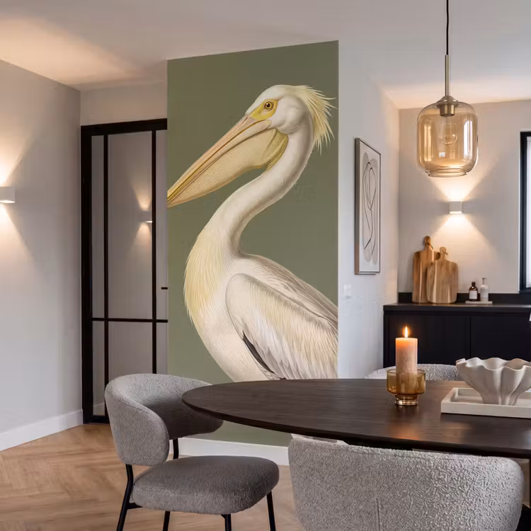 Pelikaan - Wit - Vogel - Klassiek - Natuur Behang Vlies klein -sfeer3
