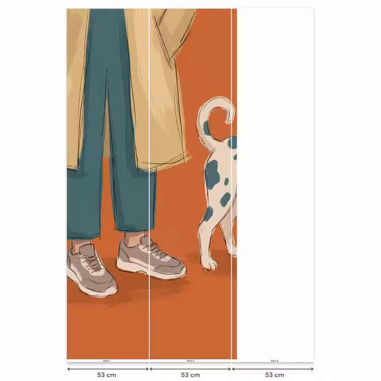 Persoon - Hond - Dieren - Illustratie - Modern Behang Vlies klein -USP_banen