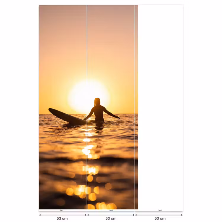 Persoon - Surfen - Zonsondergang - Zee - Oranje Behang Vlies klein -USP_banen
