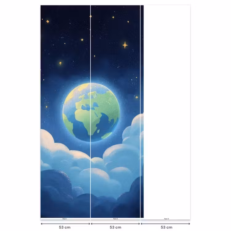 Planeet - Wolken - Sterren - Blauw Behang Vlies klein -USP_banen