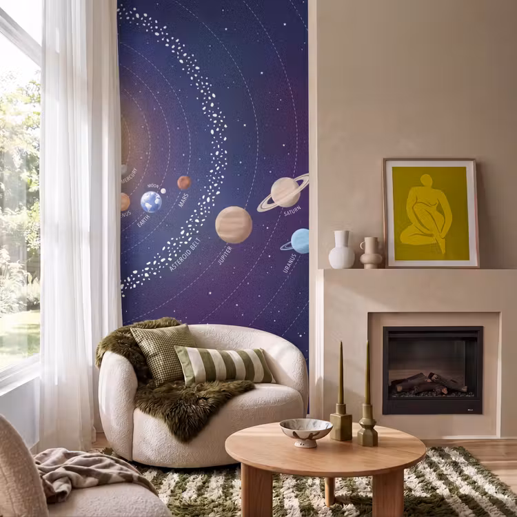 Planetenstelsel - Ruimte - Illustratie Behang Vlies klein -sfeer2