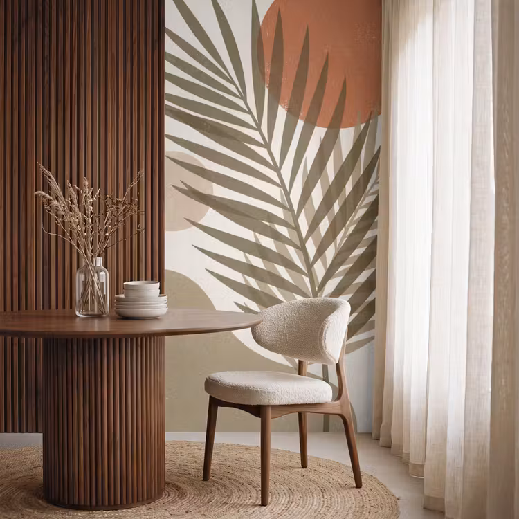 Planten - Bladeren - Abstract - Modern - Beige Behang Vlies klein -sfeer1