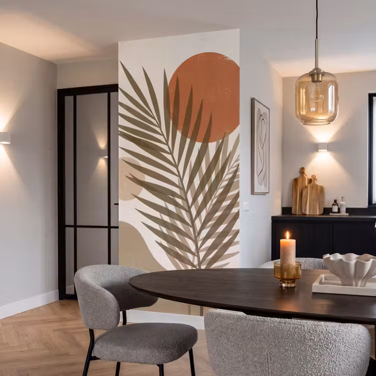 Planten - Bladeren - Abstract - Modern - Beige Behang Vlies klein -sfeer3