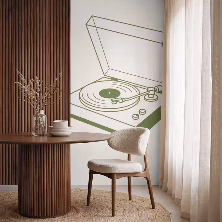 Platenspeler - Vinyl - Muziek - Minimalistisch - Groen Behang Vlies klein -sfeer1