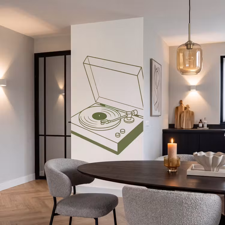 Platenspeler - Vinyl - Muziek - Minimalistisch - Groen Behang Vlies klein -sfeer3