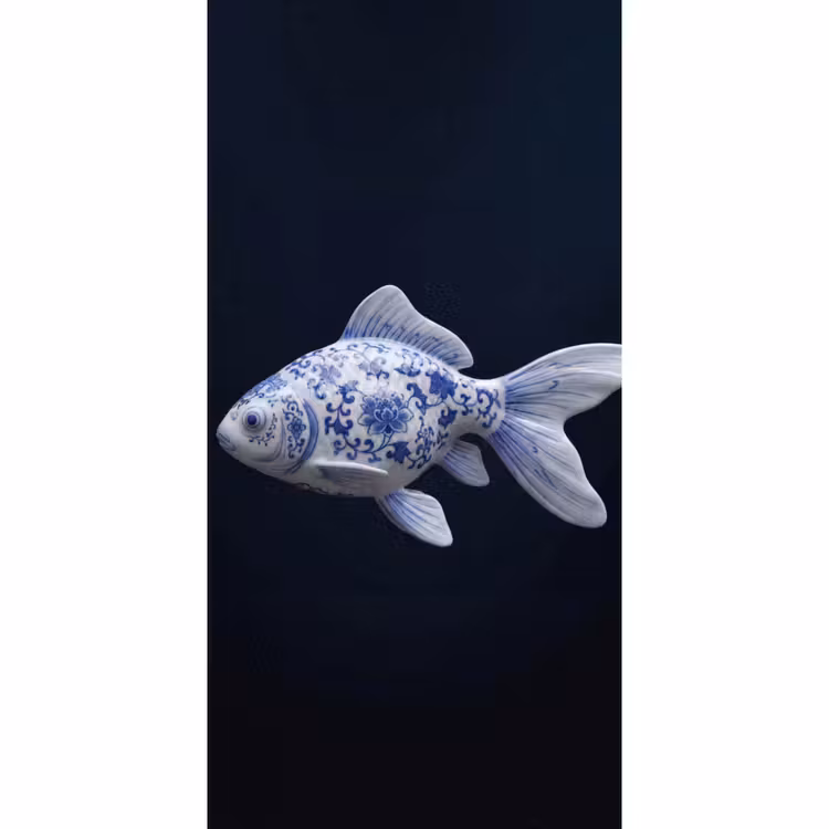 Porselein - Goudvis - Delfts - Blauw Behang Vlies klein -3d_website