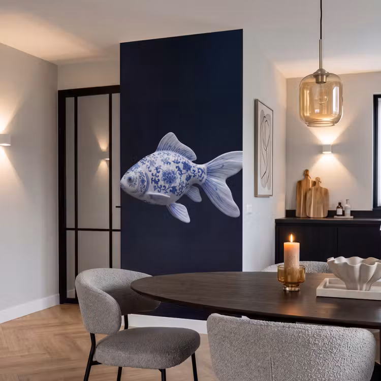 Porselein - Goudvis - Delfts - Blauw Behang Vlies klein -sfeer3
