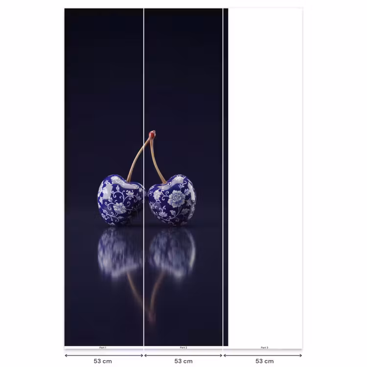 Porselein- Kersen - Delfts - Blauw Behang Vlies klein -USP_banen