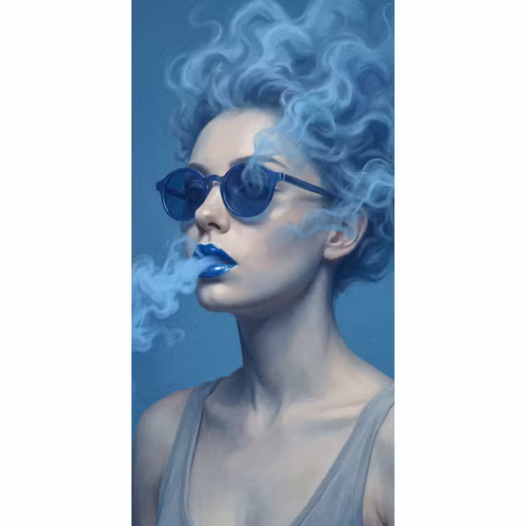 Portret - Zonnebril - Rook - Abstract - Blauw Behang Vlies klein -3d_website