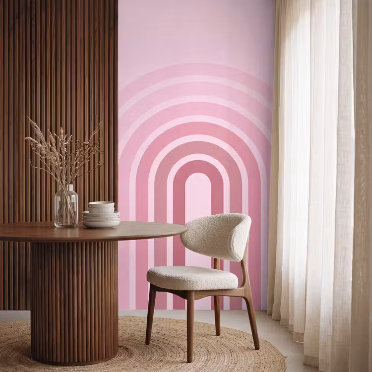 Regenboog - Roze - Abstract - Modern - Minimalistisch Behang Vlies klein -sfeer1