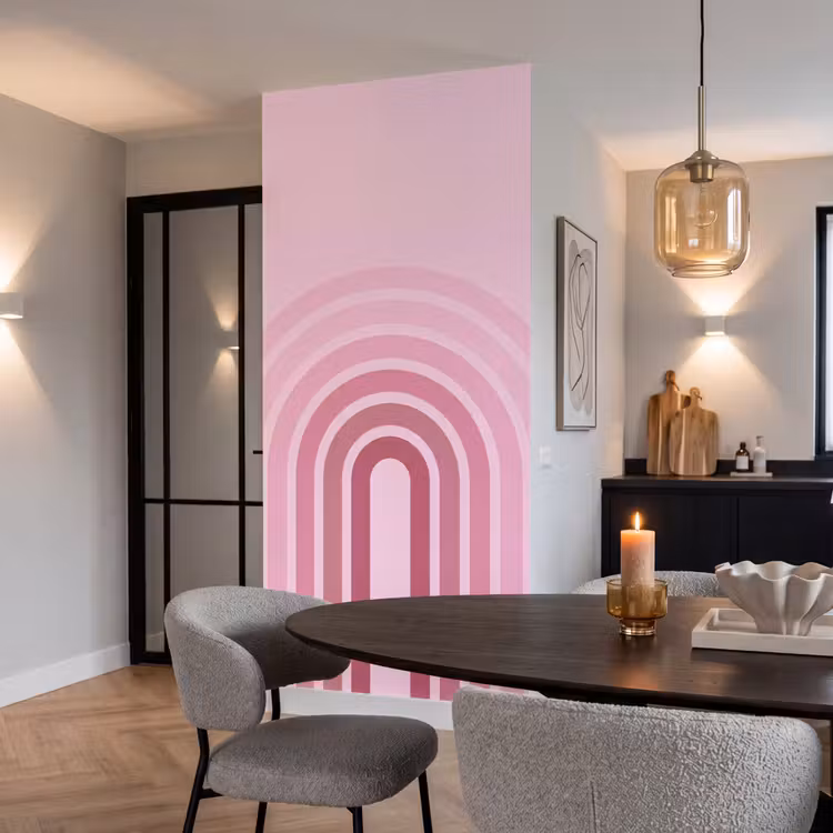 Regenboog - Roze - Abstract - Modern - Minimalistisch Behang Vlies klein -sfeer3
