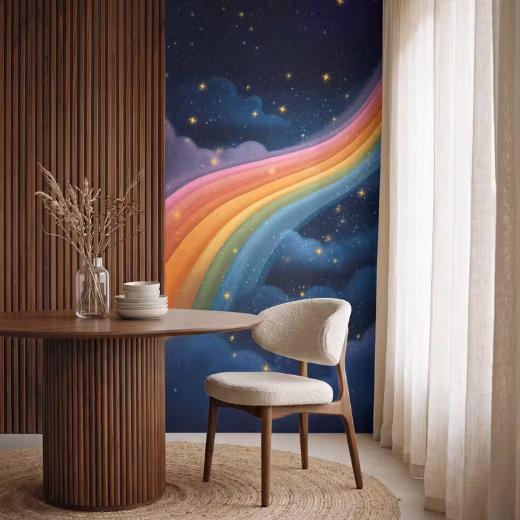 Regenboog - Sterrenhemel - Kleurrijk Behang Vlies klein -sfeer1