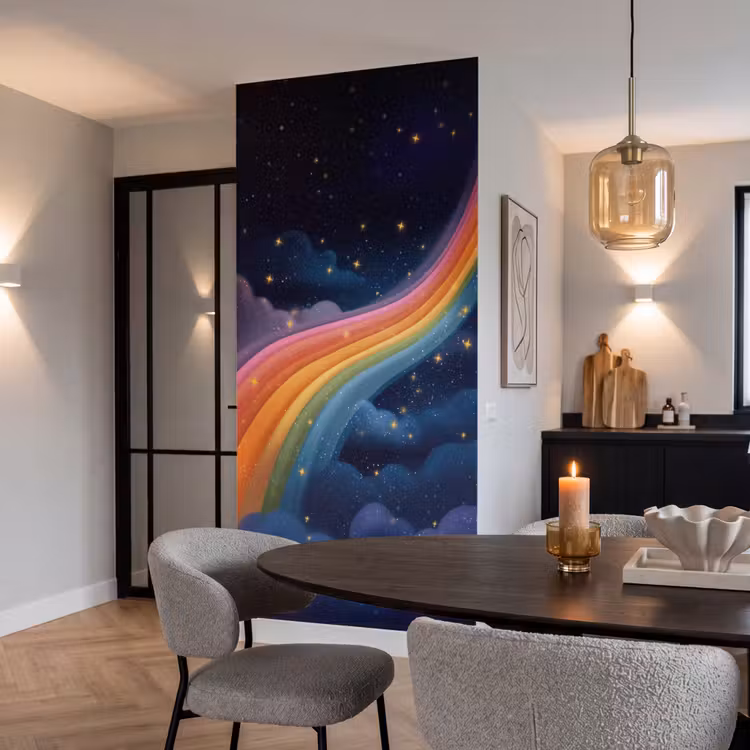 Regenboog - Sterrenhemel - Kleurrijk Behang Vlies klein -sfeer3