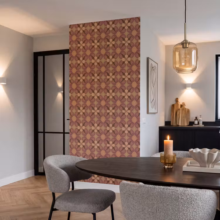 Retro - Bloemen - Bruin Behang Vlies klein 1076 -sfeer3