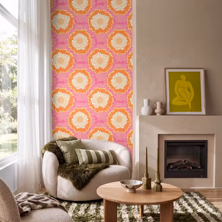 Retro - Bloemen - Kleurrijk Behang Vlies klein 1076 -sfeer2