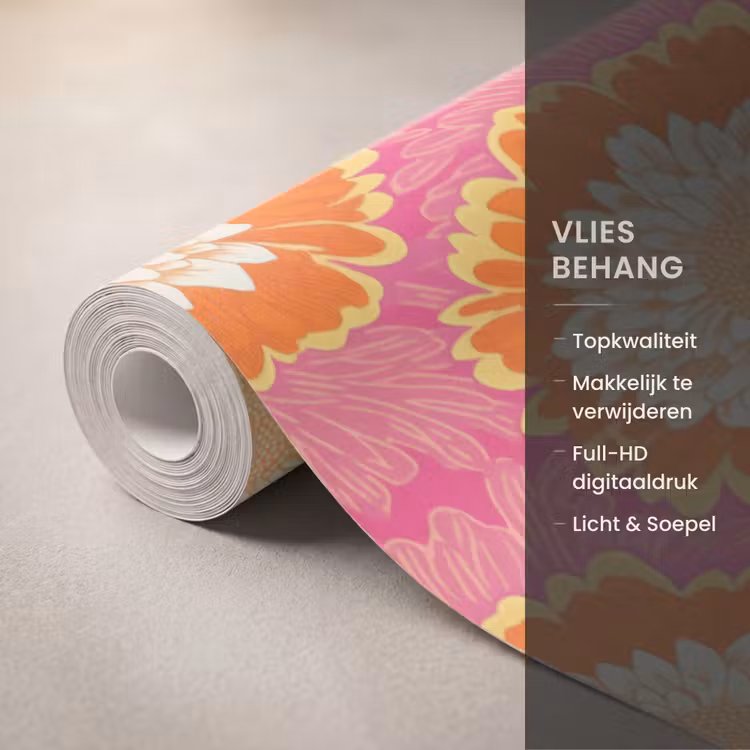 Retro - Bloemen - Kleurrijk Behang Vlies klein 1076 -USP_closeupNL