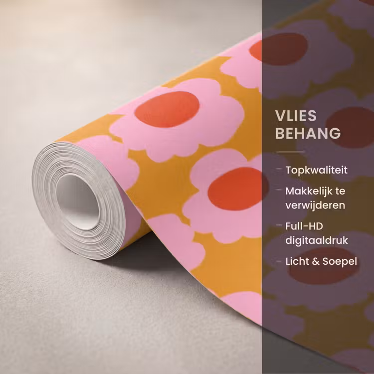 Retro - Bloemen - Roze Behang Vlies klein 1076 -USP_closeupNL