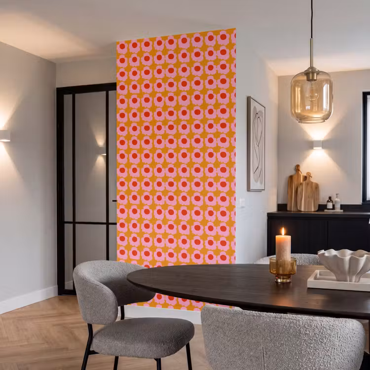 Retro - Bloemen - Roze Behang Vlies klein 1076 -sfeer3