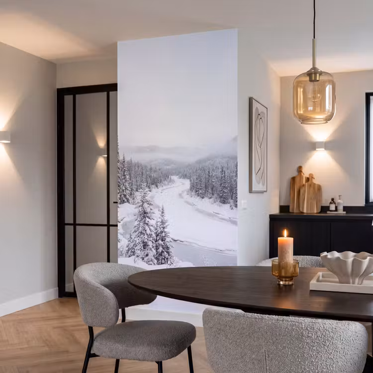 Rivier - Bevroren - Landschap - Winter Behang Vlies klein -sfeer3