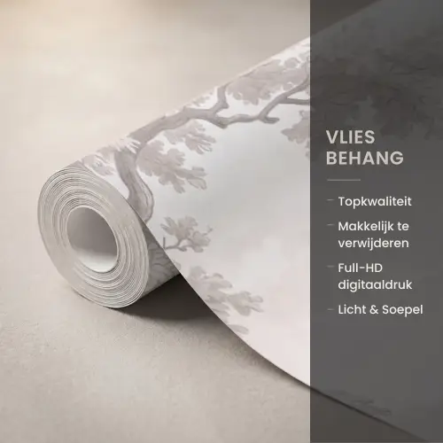 Rivierlandschap - Bergen - Natuur - Vintage - Beige Behang Vlies klein -USP_closeupNL