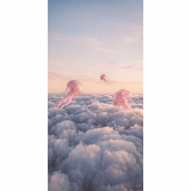 Behang - Roze dier - Wolken - Roze dier - Wolken Behang Vlies klein