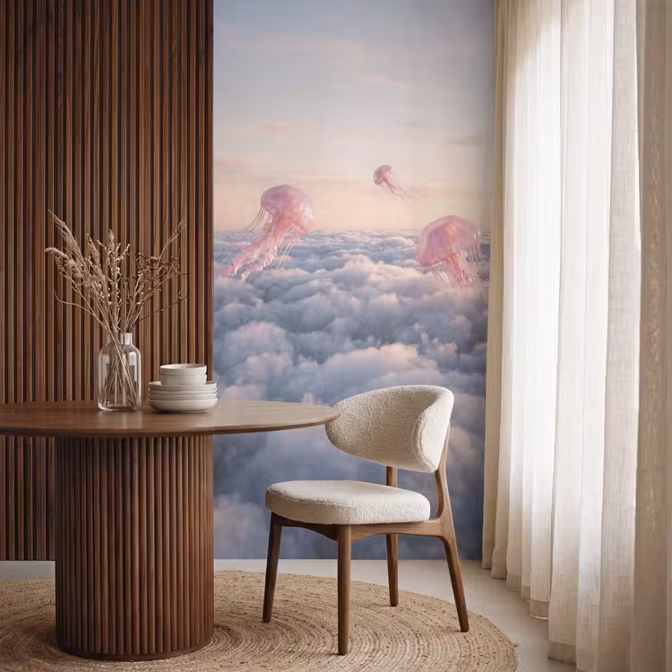 Behang - Roze dier - Wolken - Roze dier - Wolken Behang Vlies klein