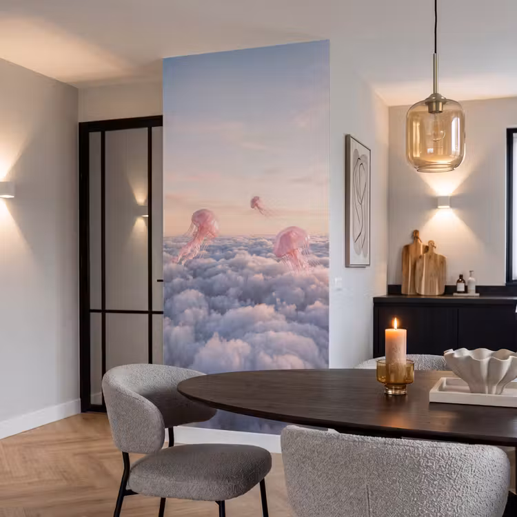 Behang - Roze dier - Wolken - Roze dier - Wolken Behang Vlies klein
