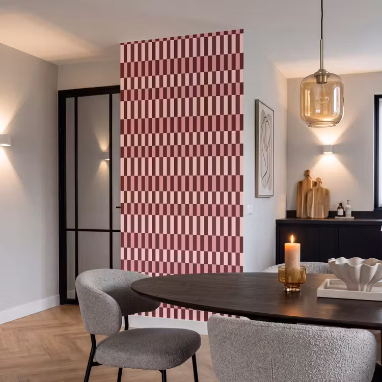 Roze - Rood - Blokjes Behang Vlies klein 1076 -sfeer3