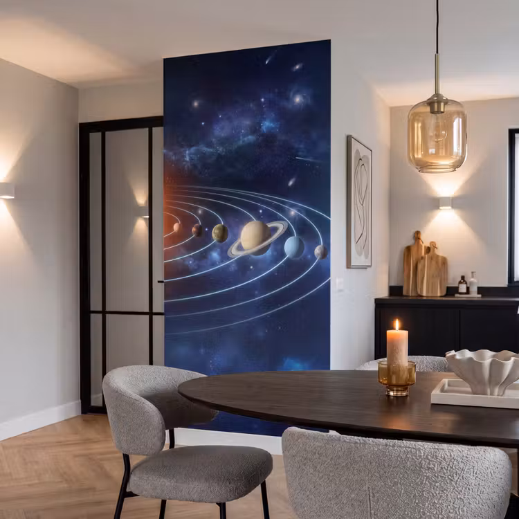 Ruimte - Zonnestelsel - Blauw Behang Vlies klein -sfeer3