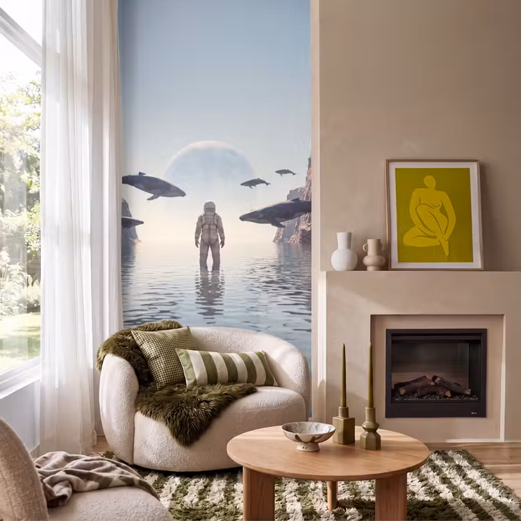 Behang - Ruimtevaarder - Walvis - Fantasie - Ruimtevaarder - Walvis - Fantasie Behang Vlies klein