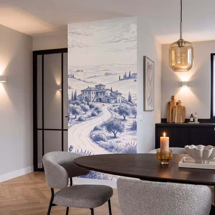 Rustiek - Landgoed - Blauw Behang Vlies klein -sfeer3