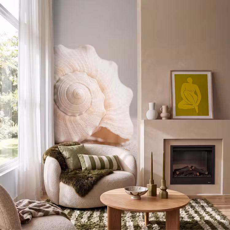 Schelp - Detail - Beige Behang Vlies klein -sfeer2