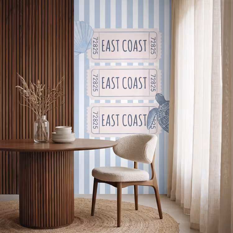 Schelp - Oceaan - Kust - Blauw - Illustratie Behang Vlies klein -sfeer1