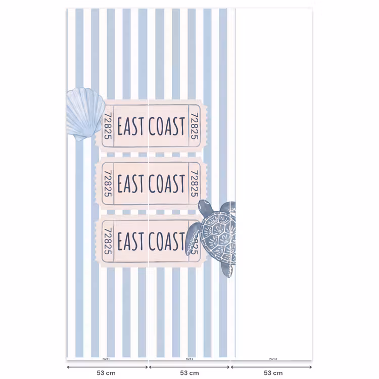 Schelp - Oceaan - Kust - Blauw - Illustratie Behang Vlies klein -USP_banen