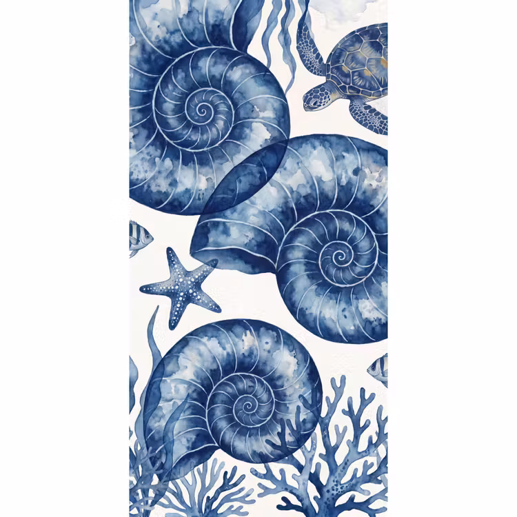Schelp - Spiraal - Zeeleven - Aquarel - Blauw Behang Vlies klein -3d_website