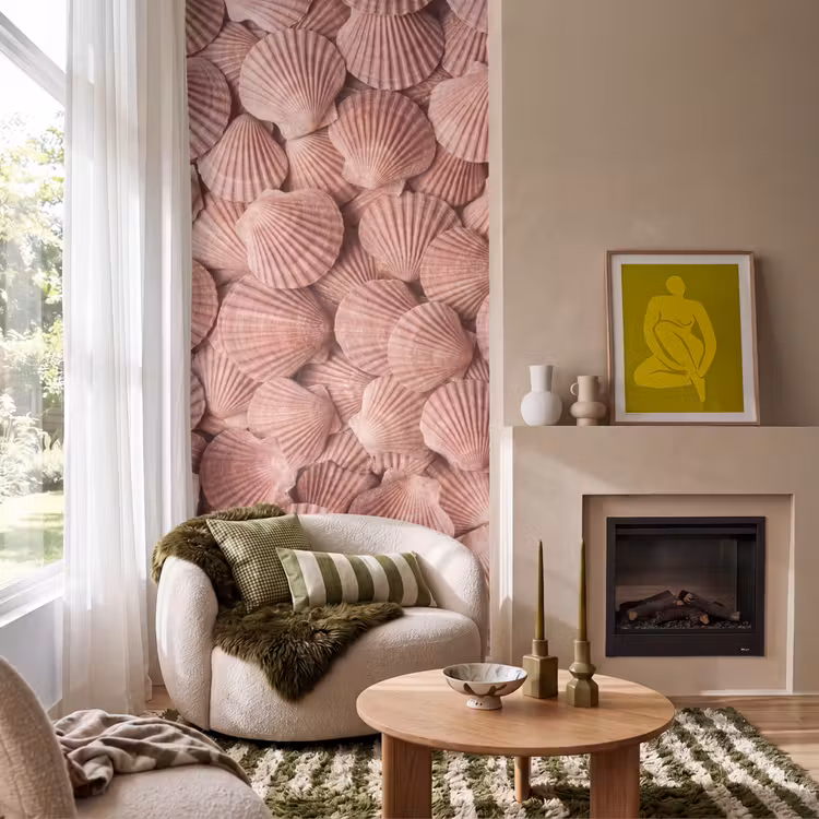 Schelpen - Patroon - Roze Behang Vlies klein -sfeer2