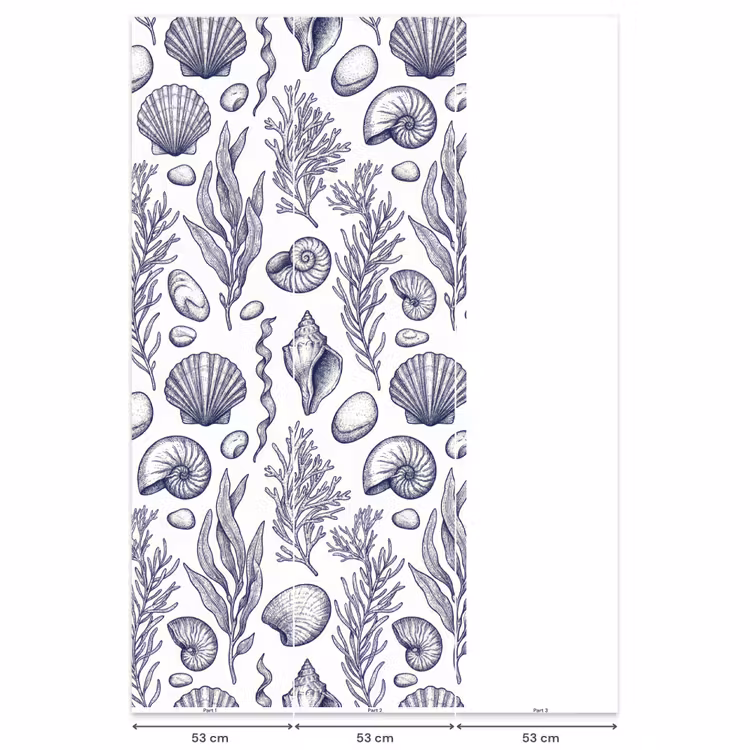 Schelpen - Zeewier - Oceaan - Illustratie - Blauw Behang Vlies klein -USP_banen
