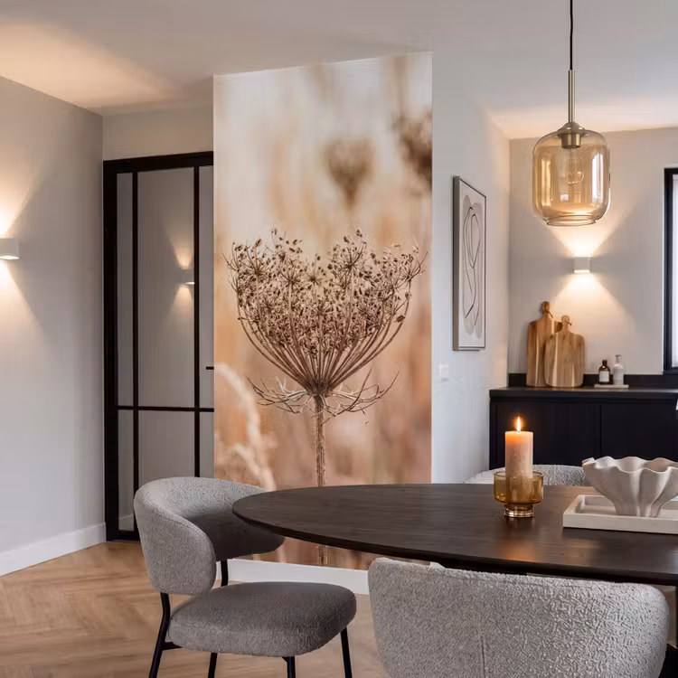 Schermbloem - Droogbloem - Winter - Beige - Minimalistisch Behang Vlies klein -sfeer3