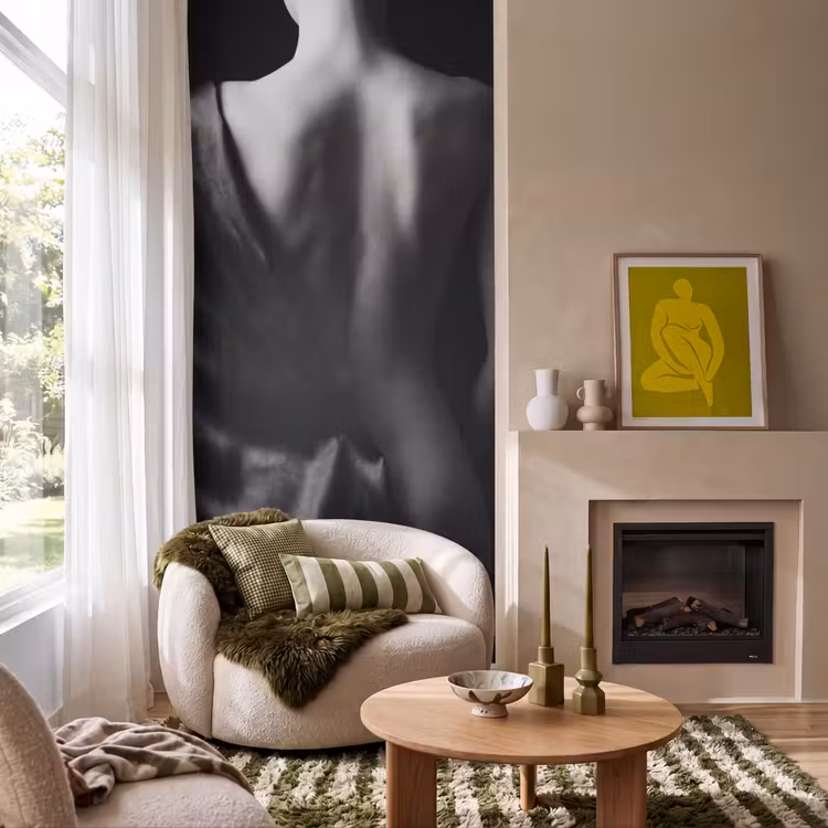 Schouder - Zijde - Rug - Zwart - Wit - Elegant Behang Vlies klein -sfeer2