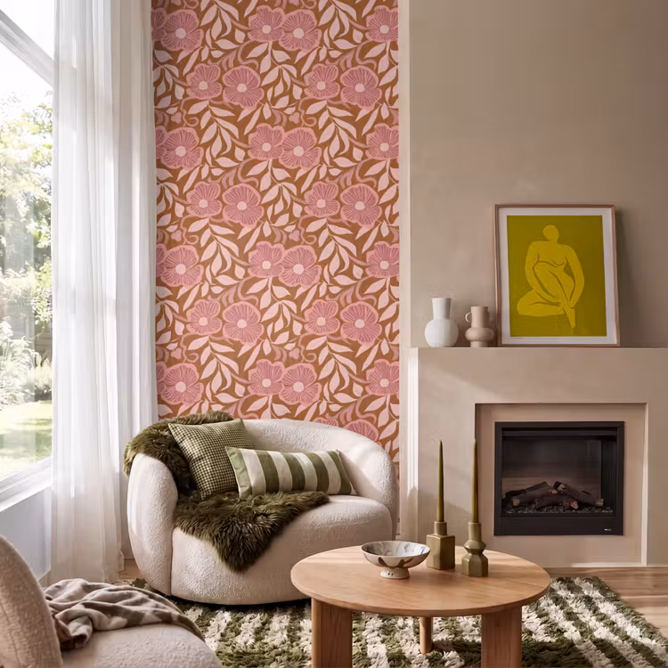 Sfeer - Bloemen - Roze Behang Vlies klein 1076 -sfeer2