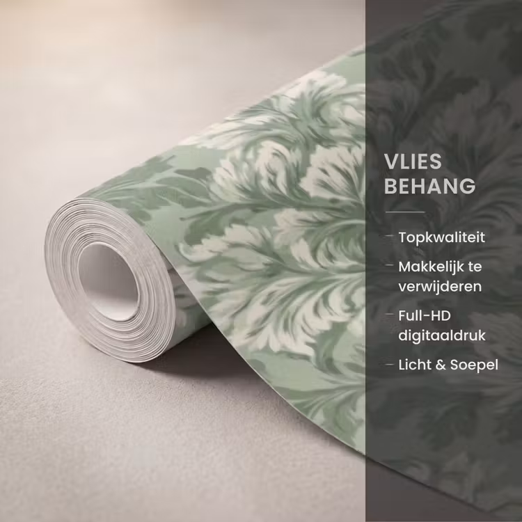 Sierlijk - Lichtgroen - Planten - Patroon - Getailleerd Behang Vlies klein 1076 -USP_closeupNL