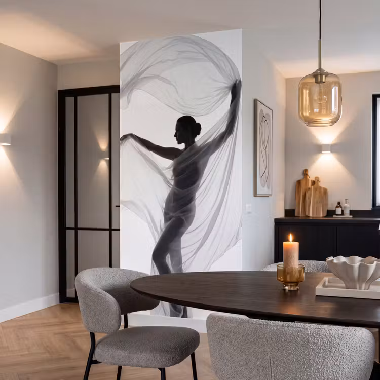 Silhouet - Sluier - Vormen - Zwart - Wit - Sensueel Behang Vlies klein -sfeer3