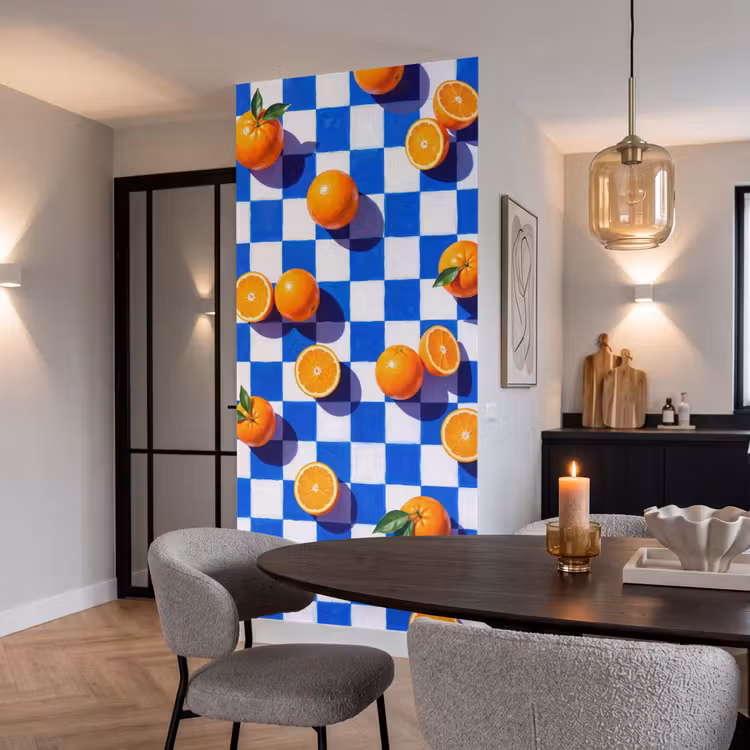 Behang - Sinaasappel - Geruit - Eten - Sinaasappel - Geruit - Eten Behang Vlies klein