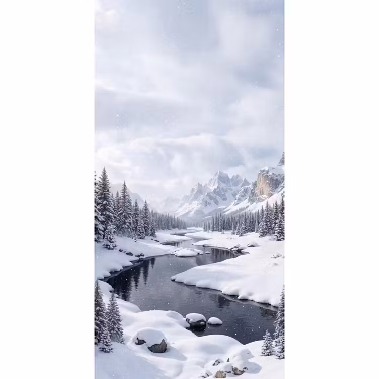 Sneeuwlandschap - Bergen - Rivier - Winter Behang Vlies klein -3d_website